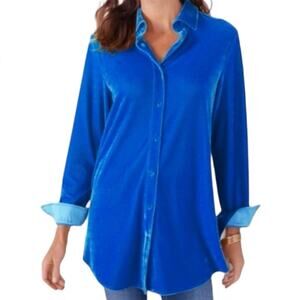 Soft Surroundings Women’s Velvet Boyfriend Button Front Tunic Top Size Small EUC